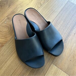 Black Leather Wedge Slides